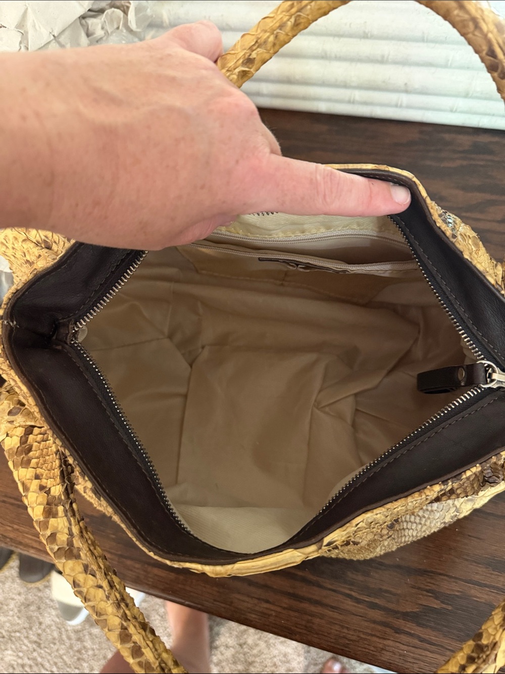 Python-Textured Shoulder Bag in Warm Tan - Picture 5 of 7